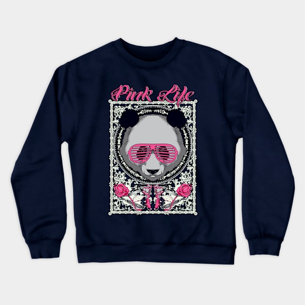 Pink Life Panda with Sunglasses Crewneck Sweatshirt by Anonic